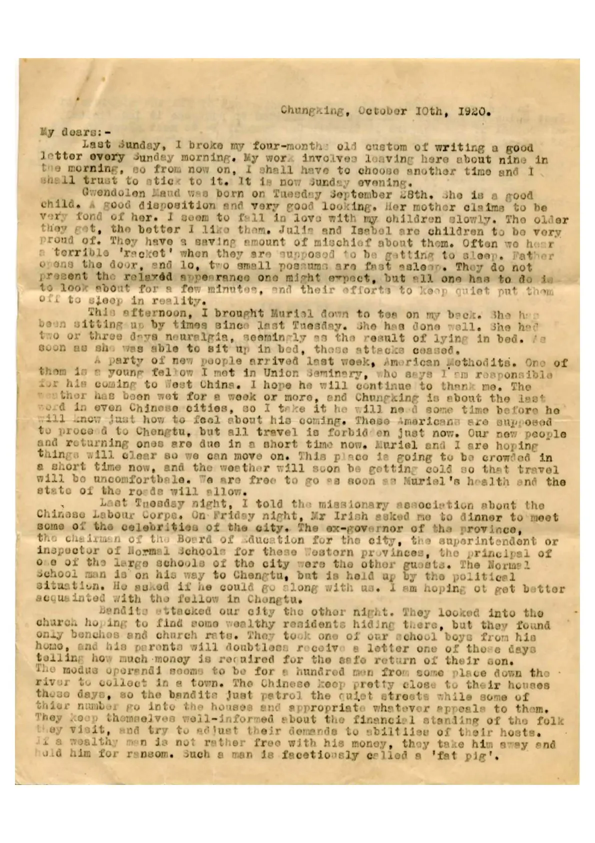 Original letter from the Brown China Letters archive