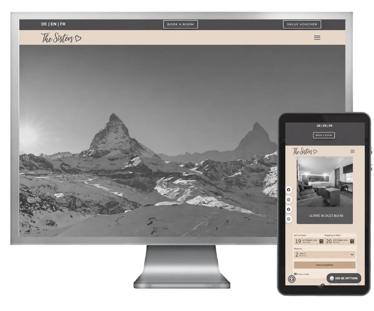 The Sisters Zermatt website on desktop and phone