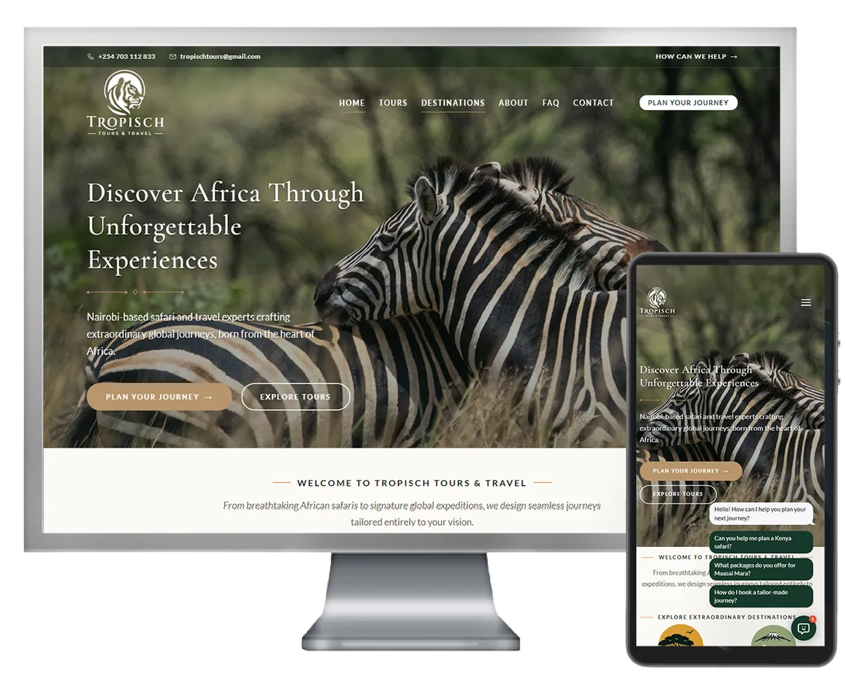 Tropisch Tours & Travel website on desktop and phone