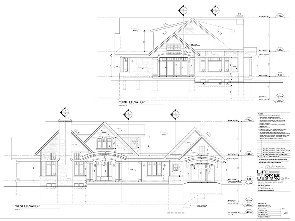 Architectural elevation drawing of a custom home
