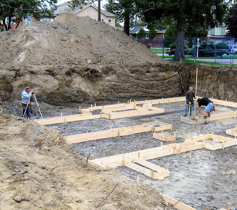 Survey crew staking a new home foundation