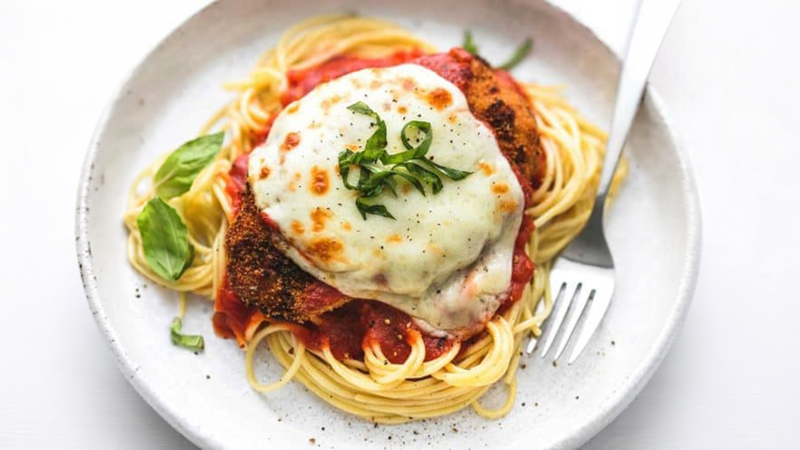Chicken Parmesan over spaghetti at The Curly Willow Eatery