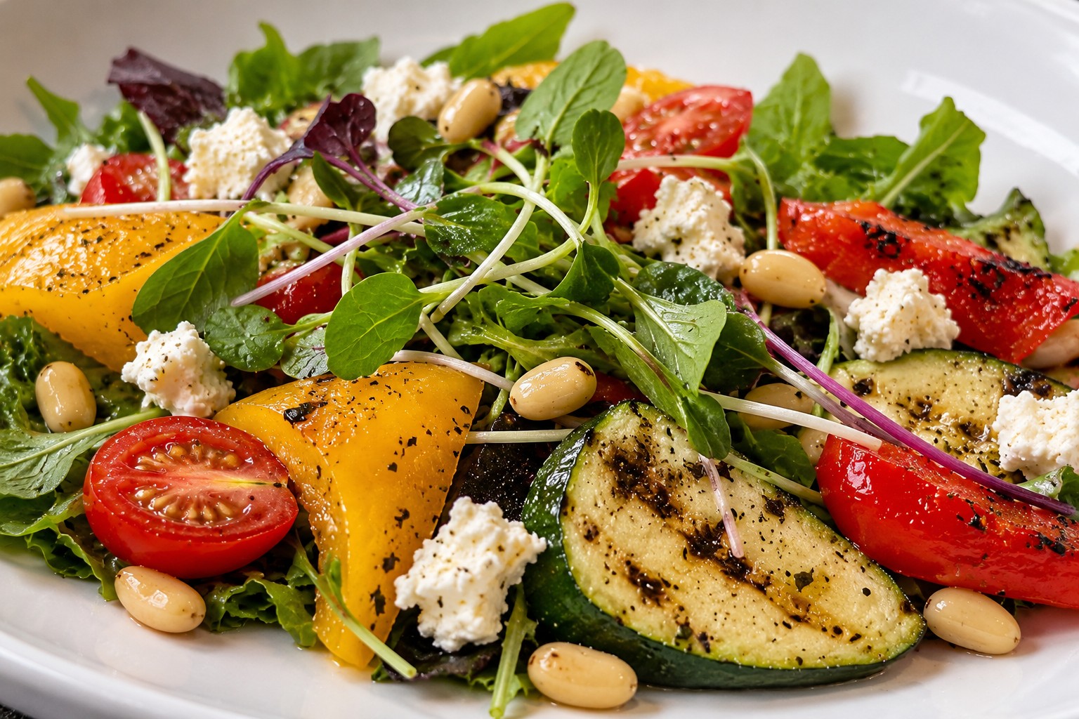 Colorful grilled vegetable salad at The Curly Willow Eatery