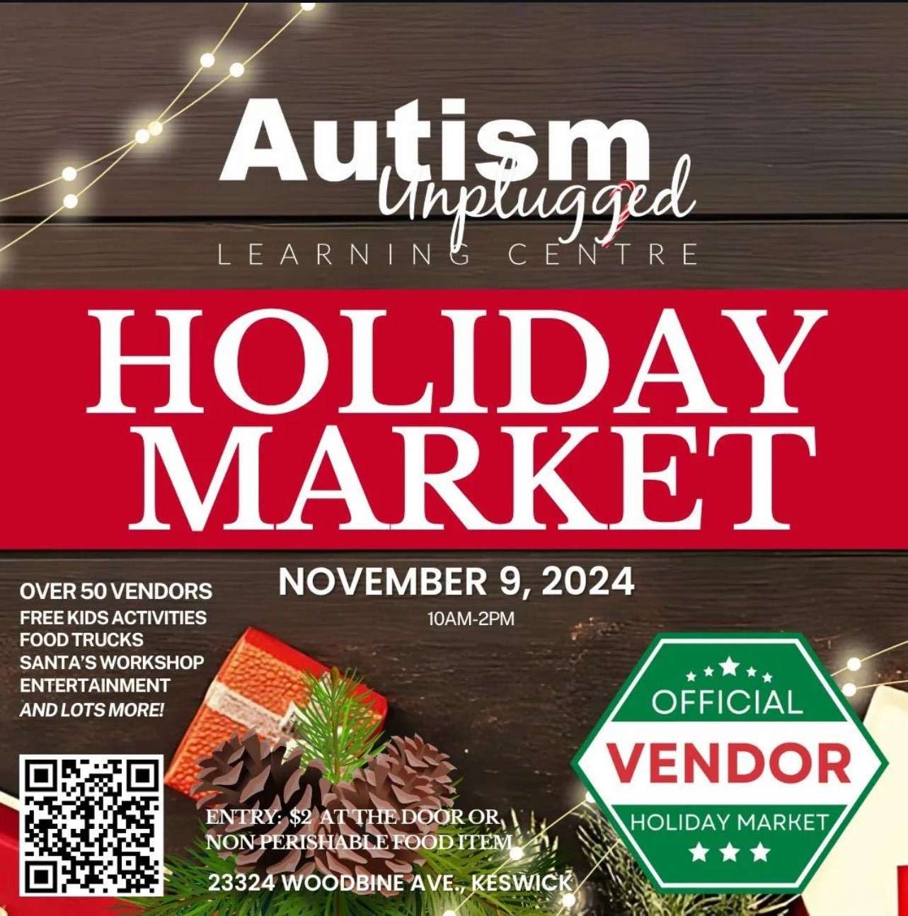 Autism Unplugged Holiday Market poster for November 9, 2024 in Keswick