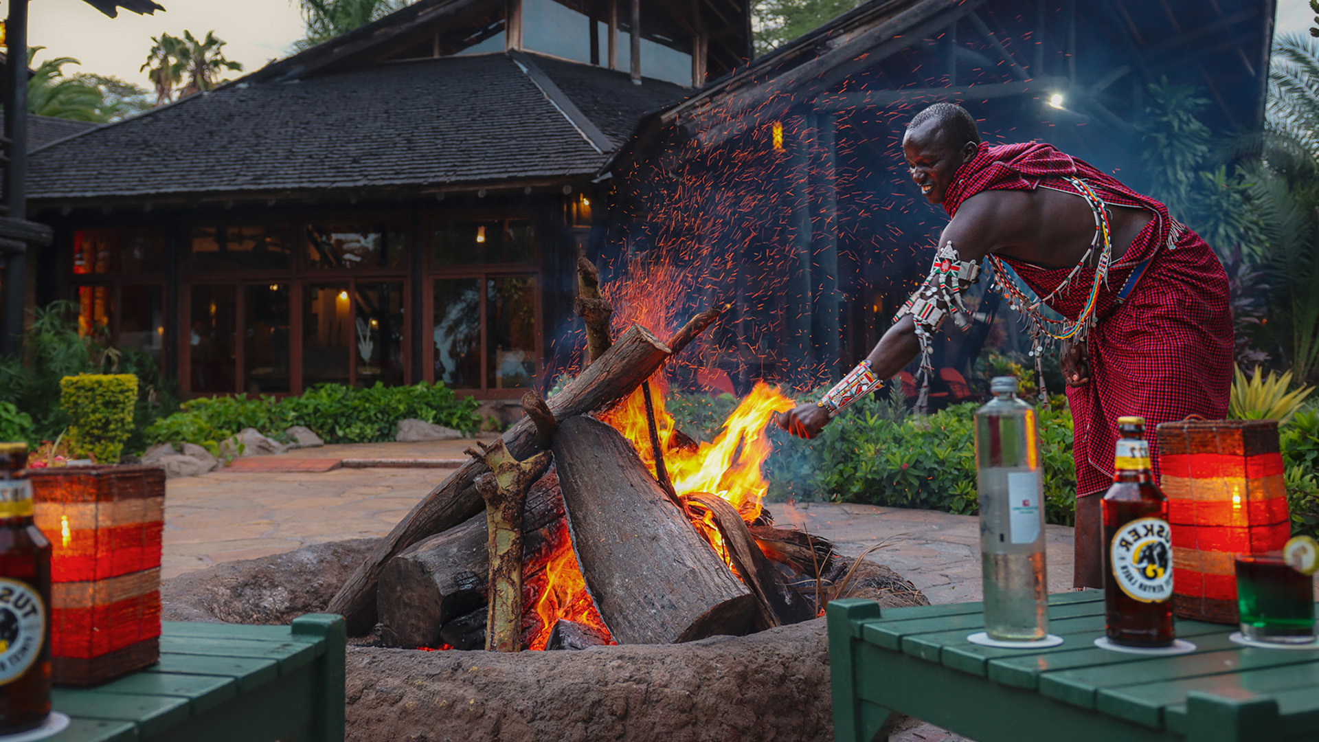 Maasai warriors in traditional dress at a cultural village in Kenya