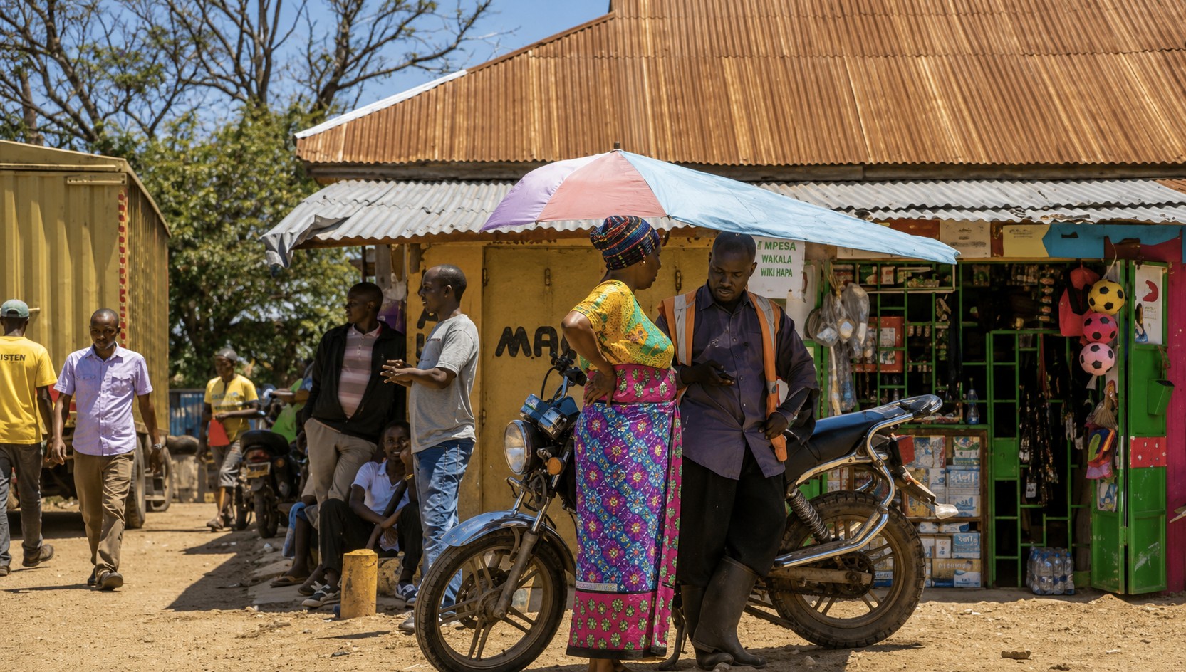 Locals gathered outside a roadside shop near Diani Beach