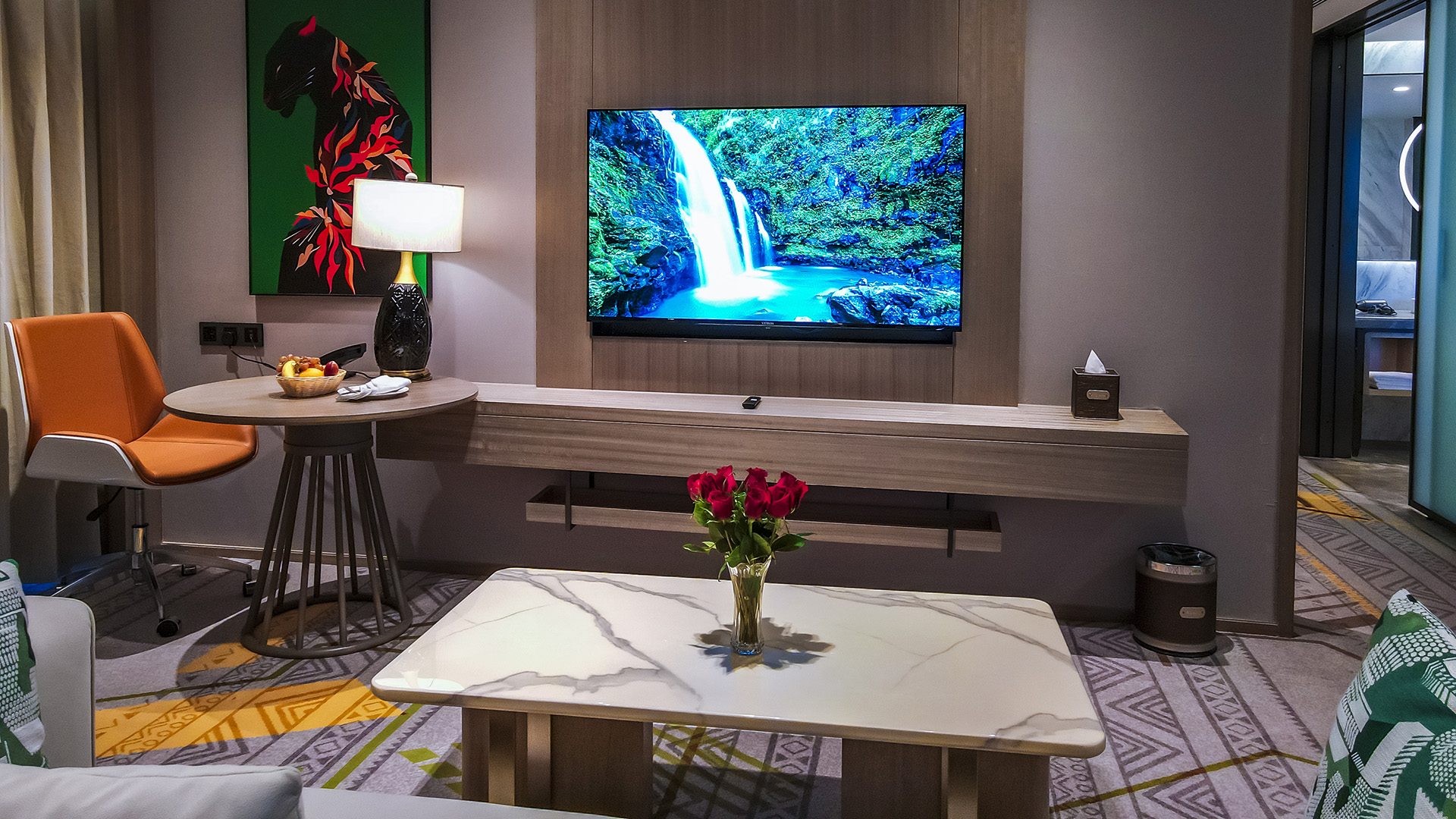Hotel suite living area with African-inspired decor at Argyle Grand, Nairobi