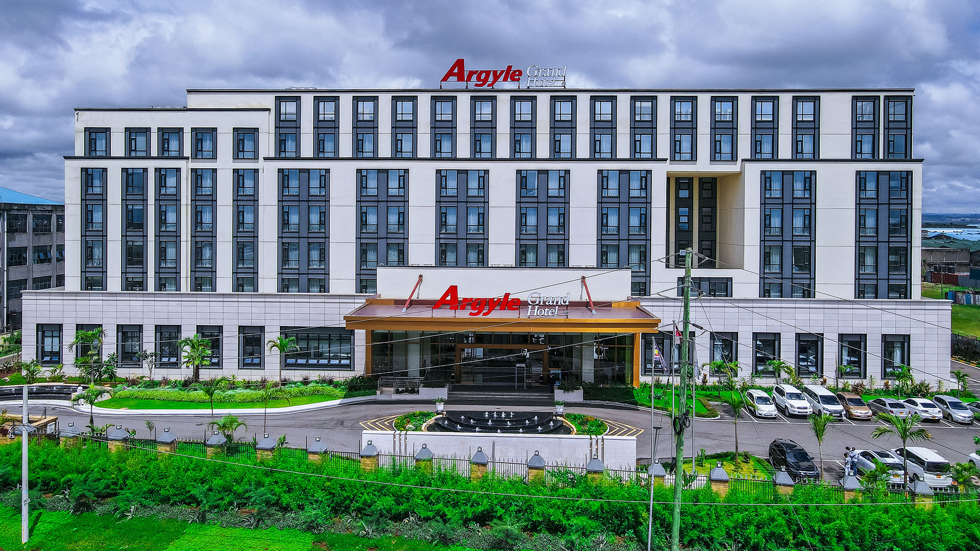 Exterior of Argyle Grand Hotel, Nairobi with palm landscaping